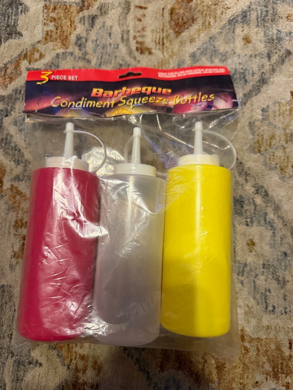 Condiment Squeeze Bottles 3 Piece Set Ketchup Mustard Dispenser New